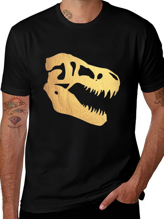 Golden Dinosaur Skull T-Shirt - Bold Graphic Tee
