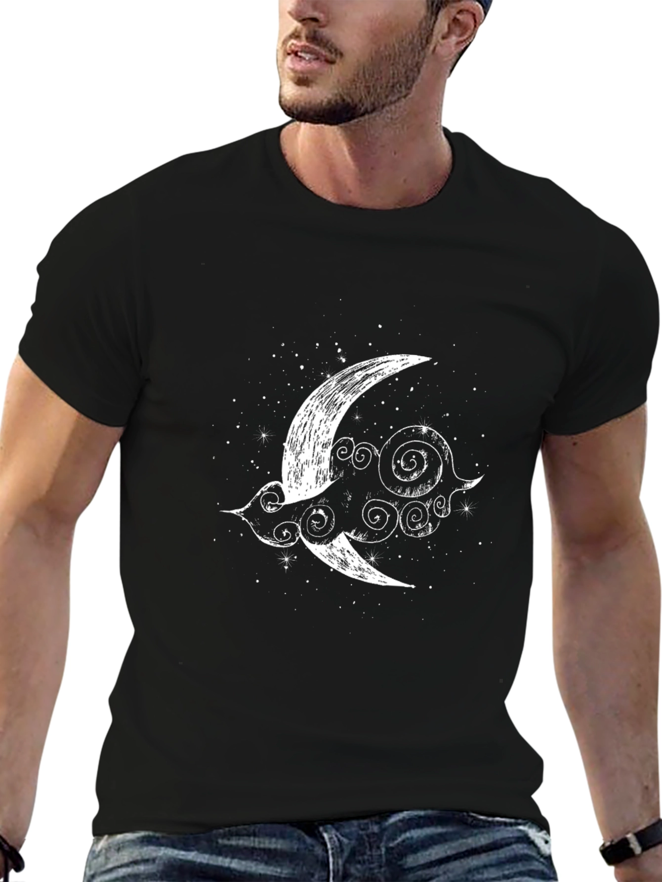 Moon and Clouds Graphic Black T-Shirt