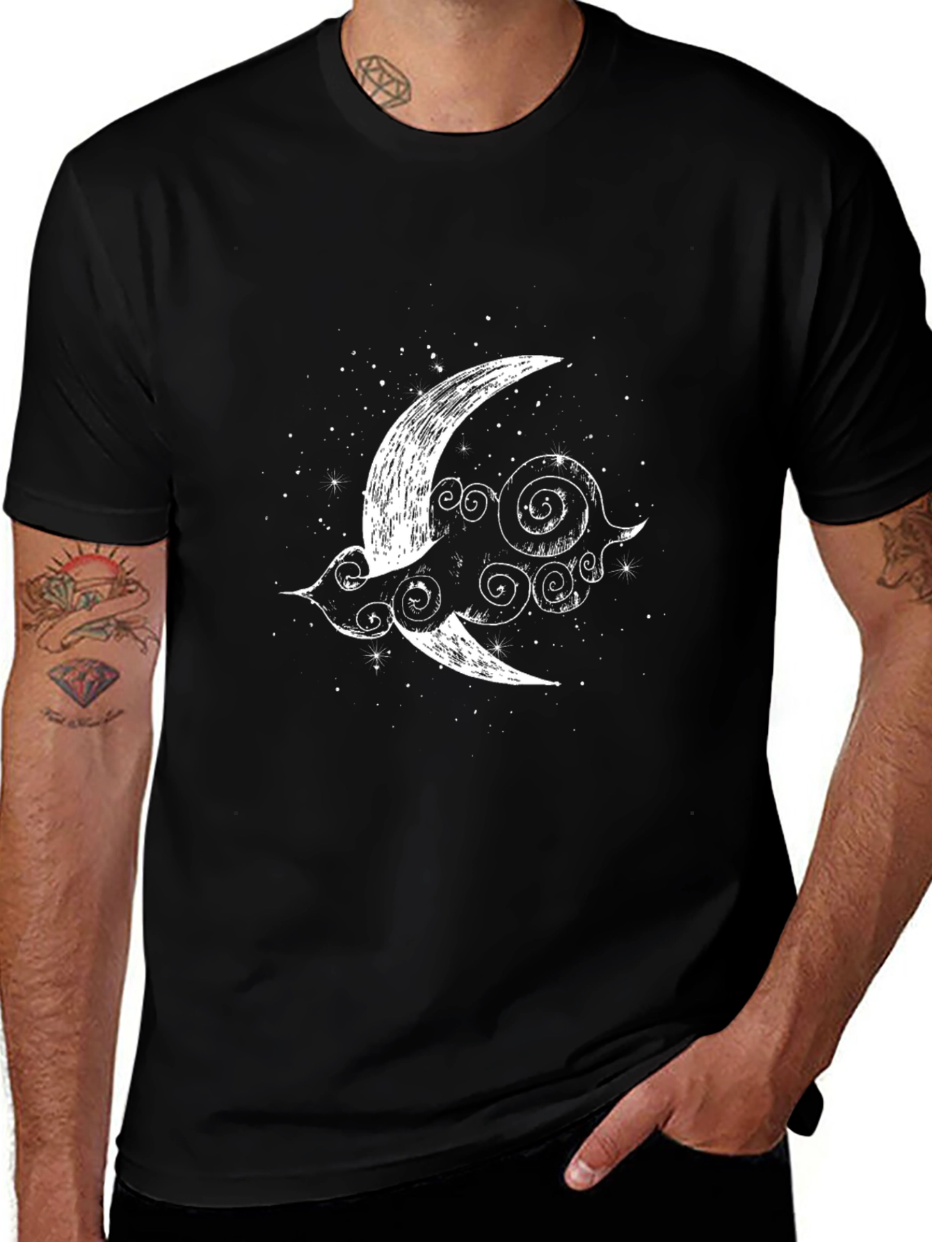 Moon and Clouds Graphic Black T-Shirt