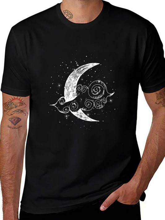Moon and Clouds Graphic Black T-Shirt