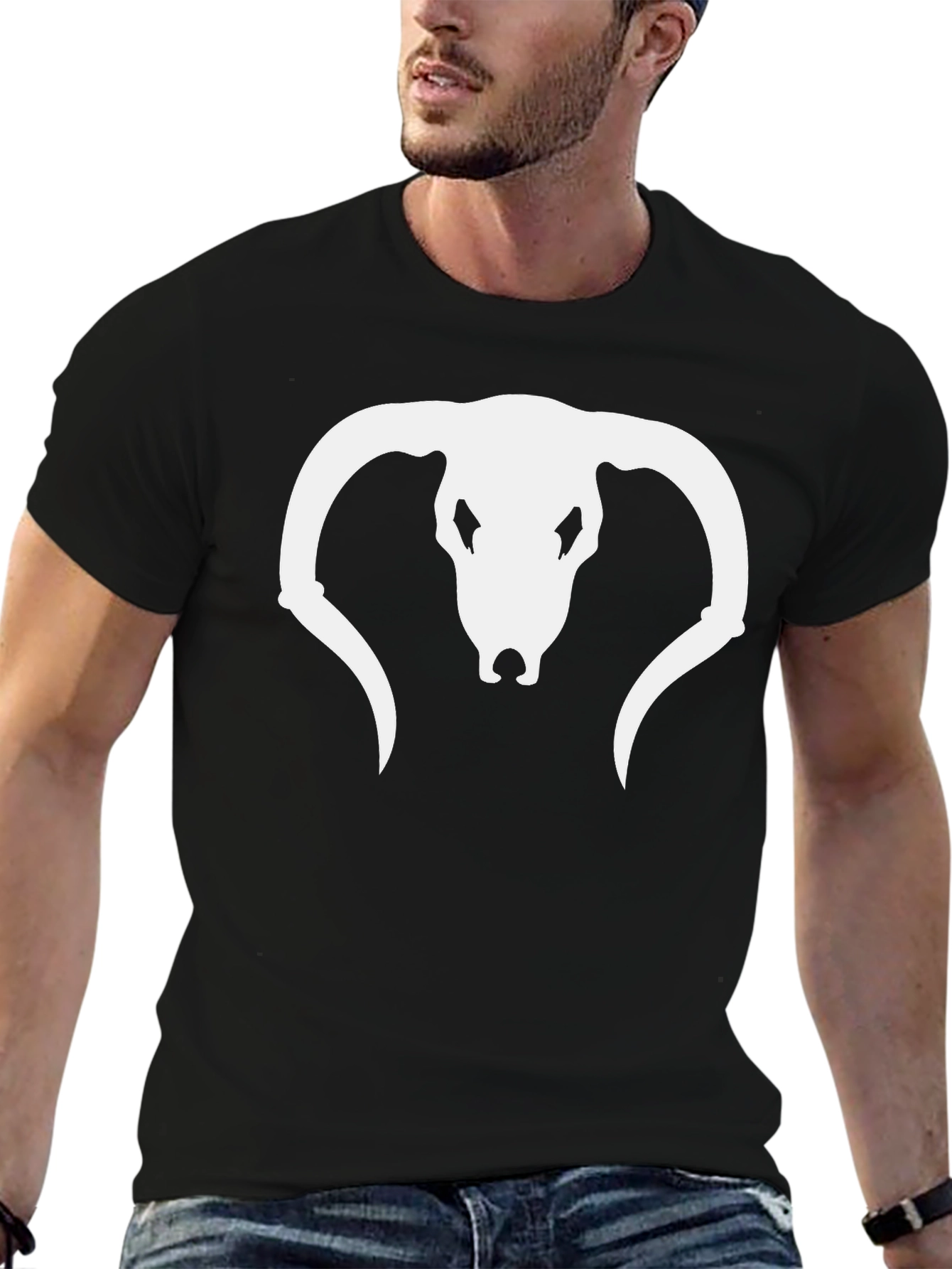 Skull Horns Graphic T-Shirt - Black
