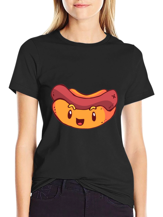 Cartoon Hotdog Graphic T-Shirt - Black