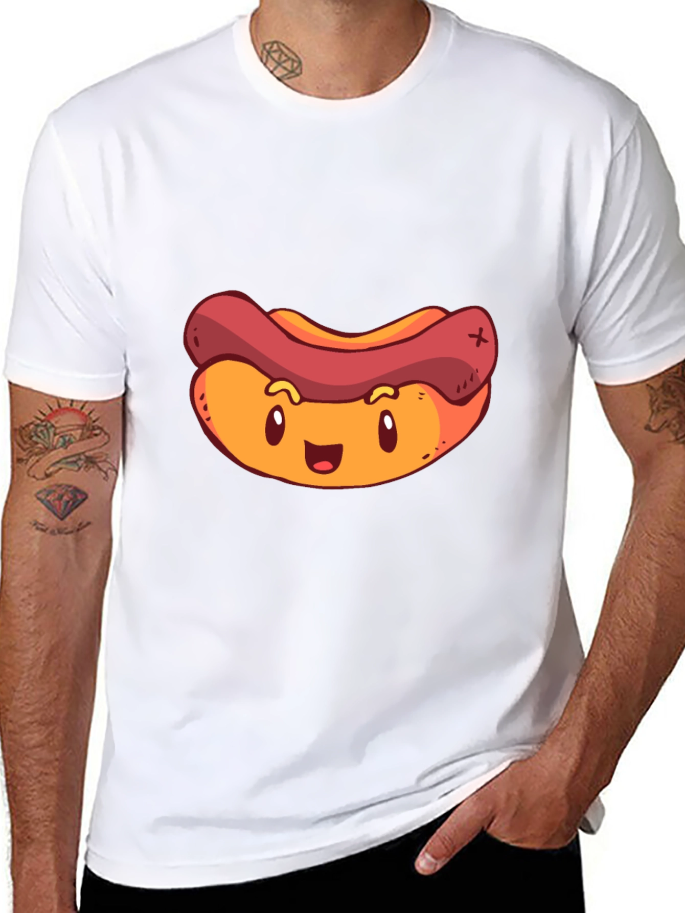 Cartoon Hotdog Graphic T-Shirt - Black