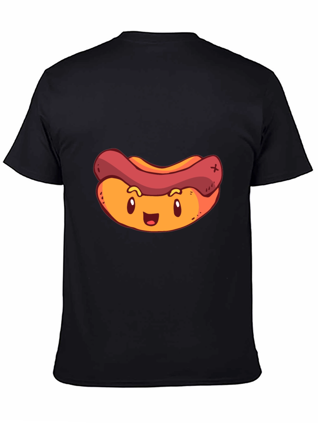 Cartoon Hotdog Graphic T-Shirt - Black