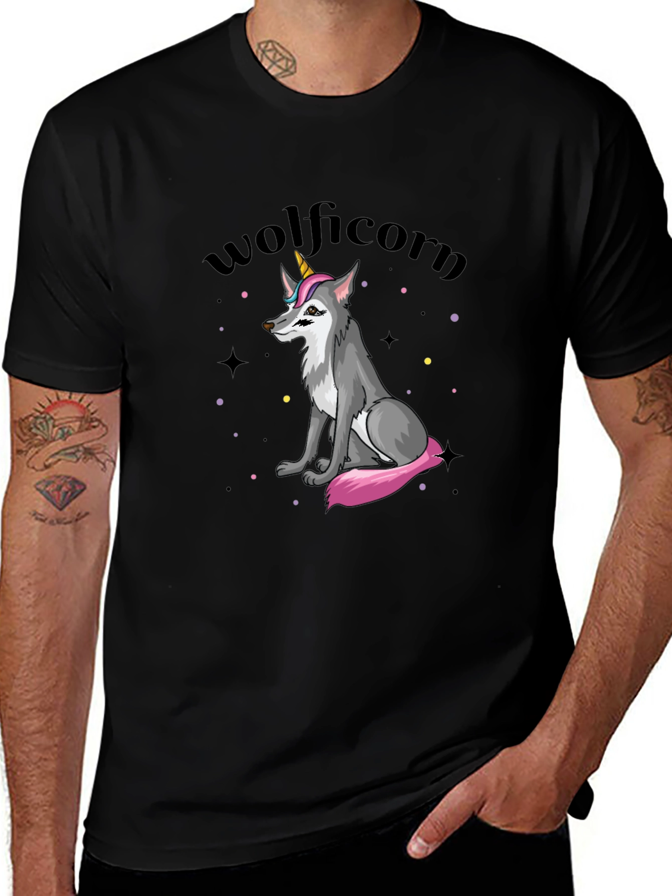 Wolficorn Graphic Print Black T-Shirt
