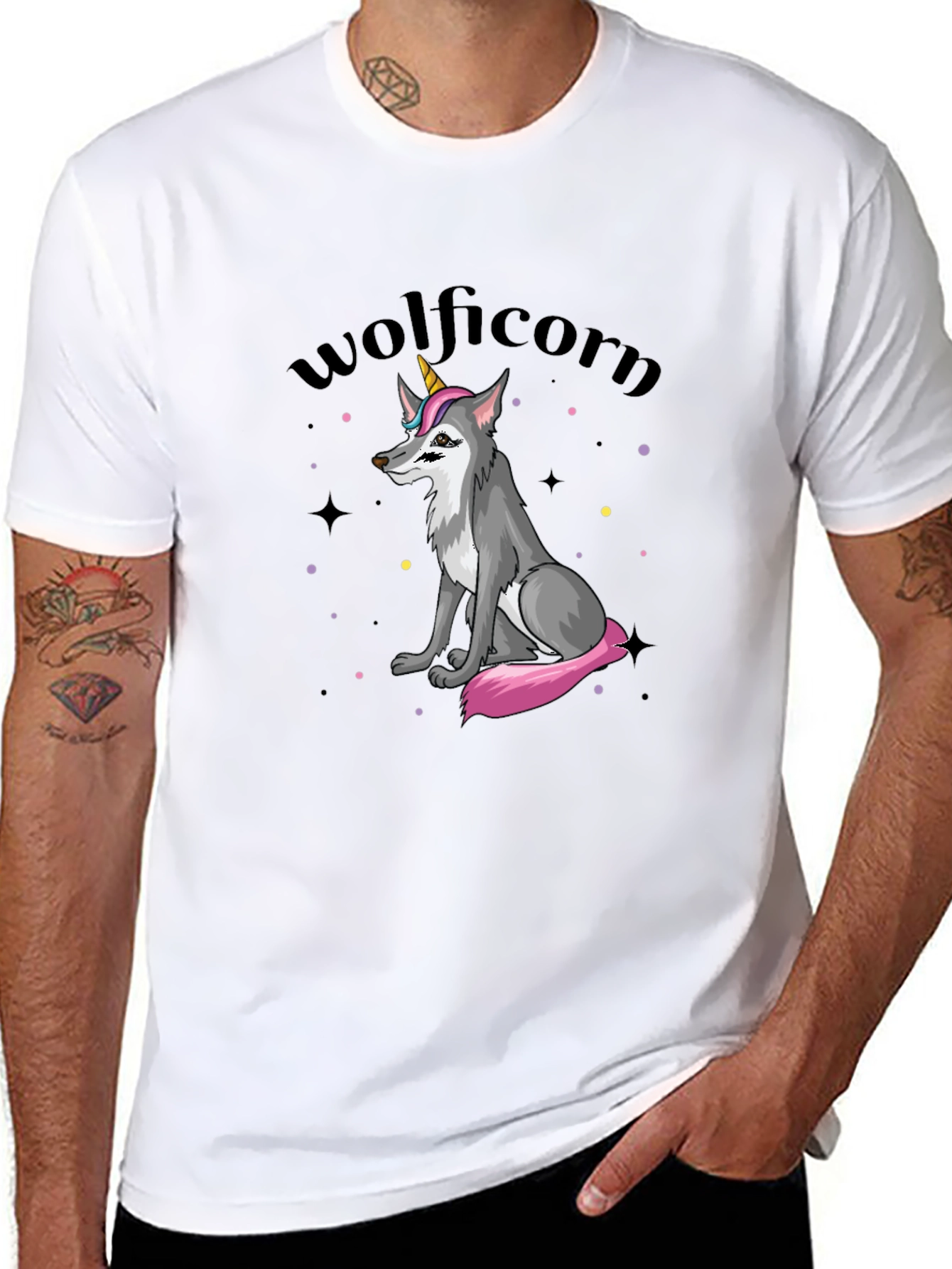 Wolficorn Graphic Print Black T-Shirt