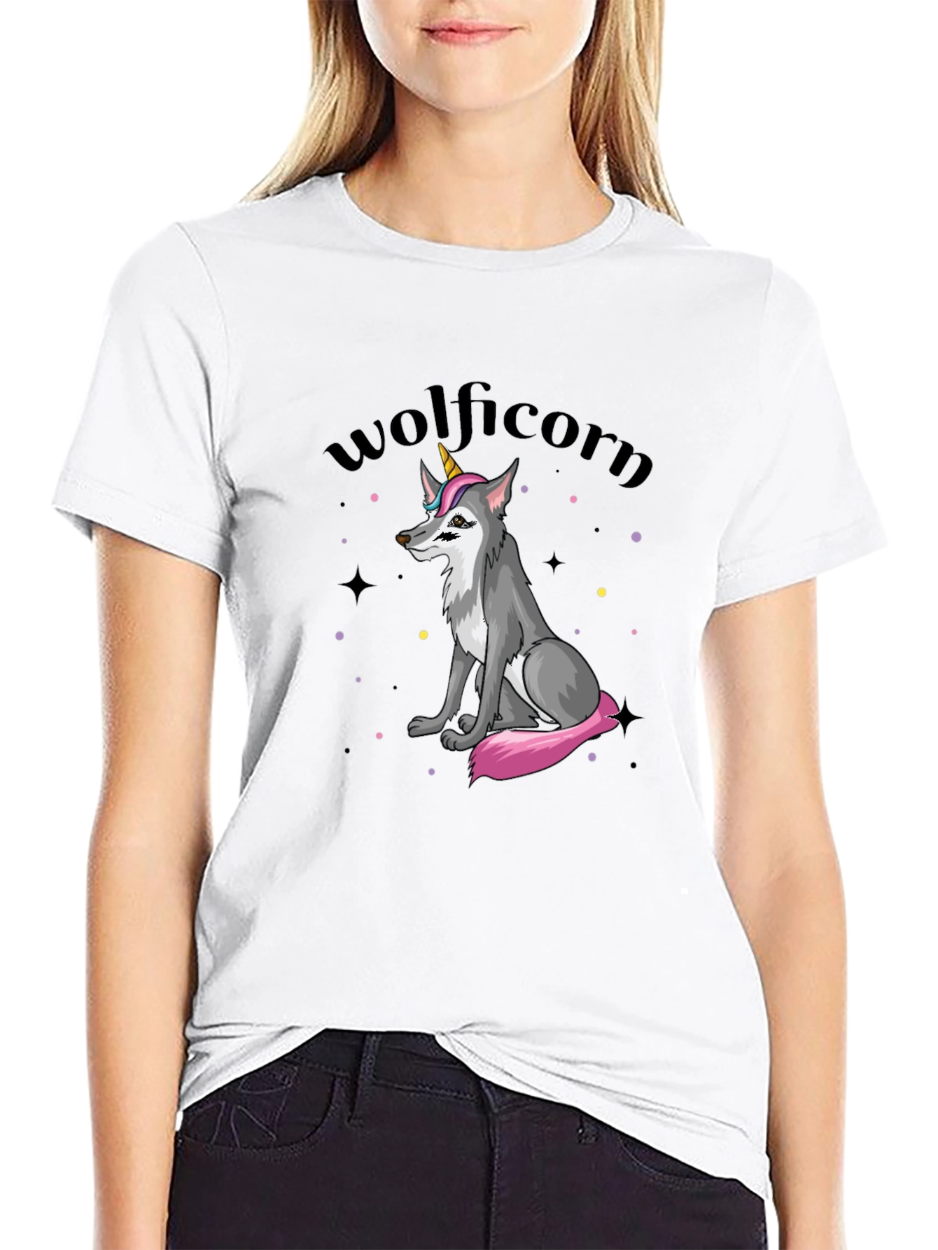 Wolficorn Graphic Print Black T-Shirt