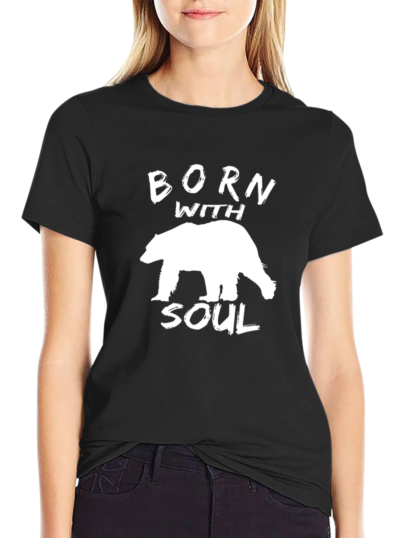 Born With Soul Bear Graphic Tee - Black