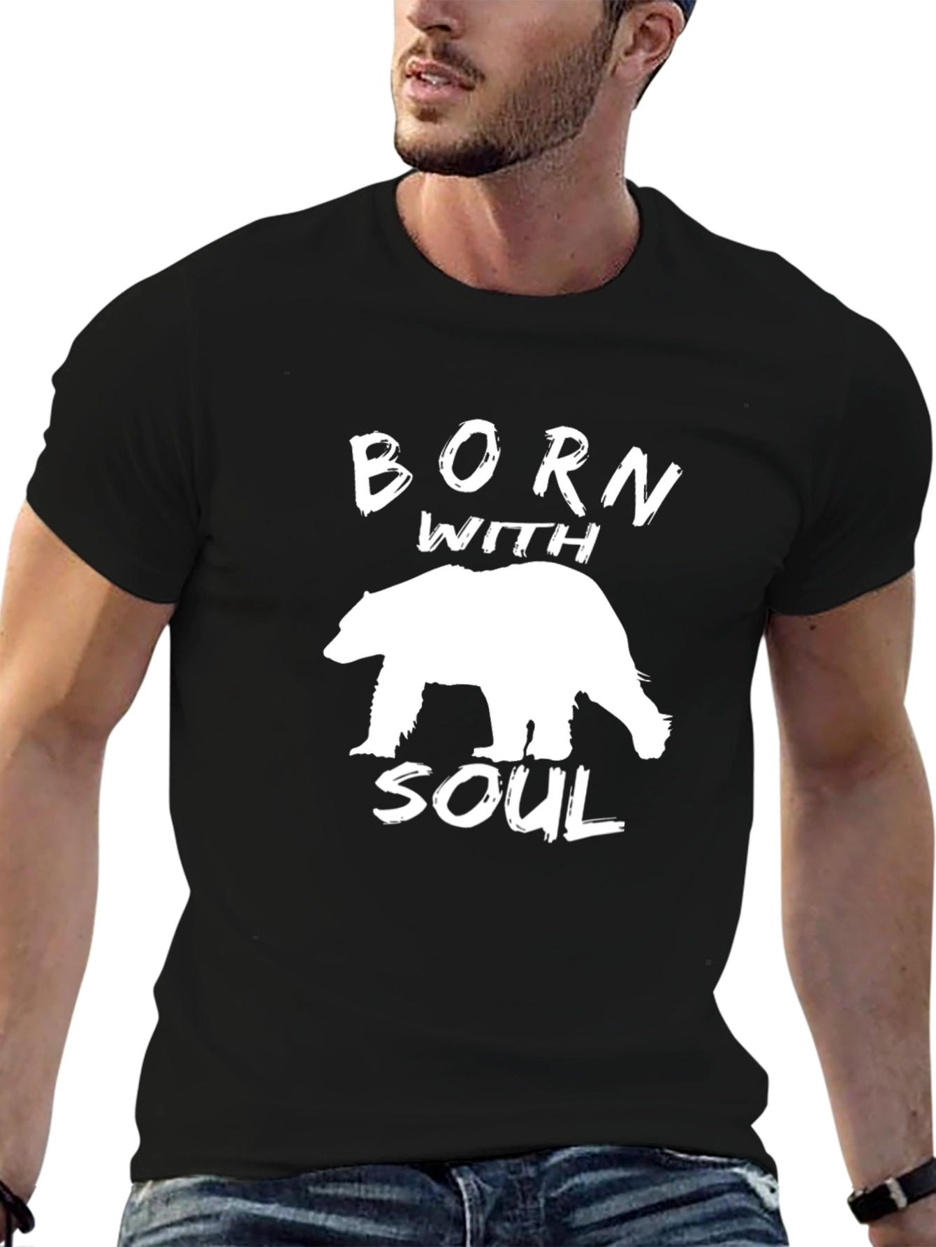 Born With Soul Bear Graphic Tee - Black