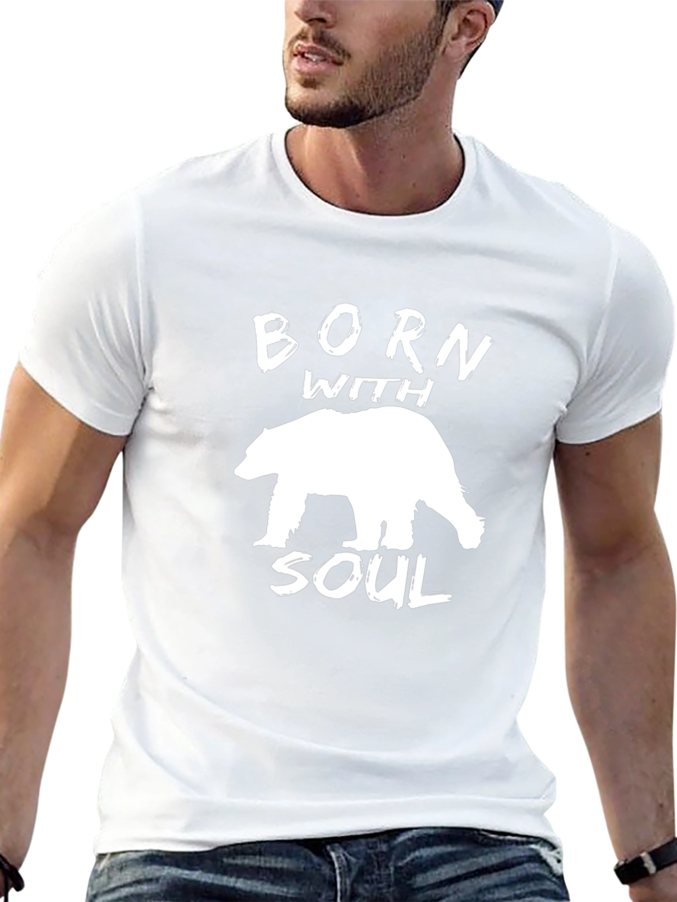 Born With Soul Bear Graphic Tee - Black