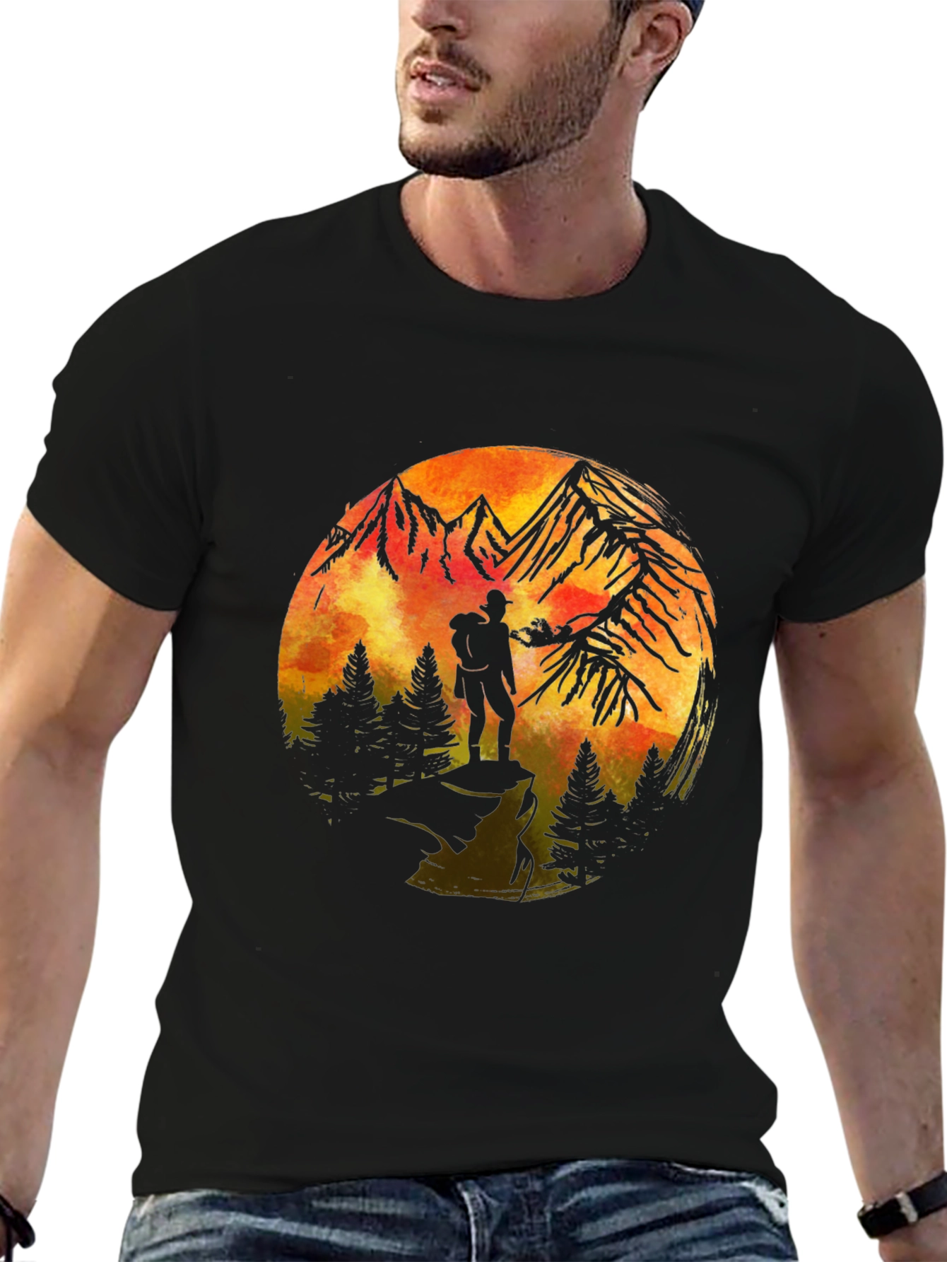 Mountains & Hiker Graphic T-Shirt