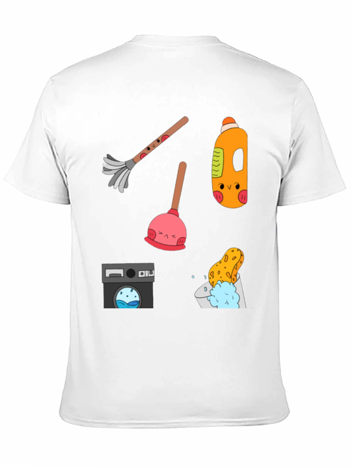 Funny Cleaning Tools Pattern Black T-Shirt
