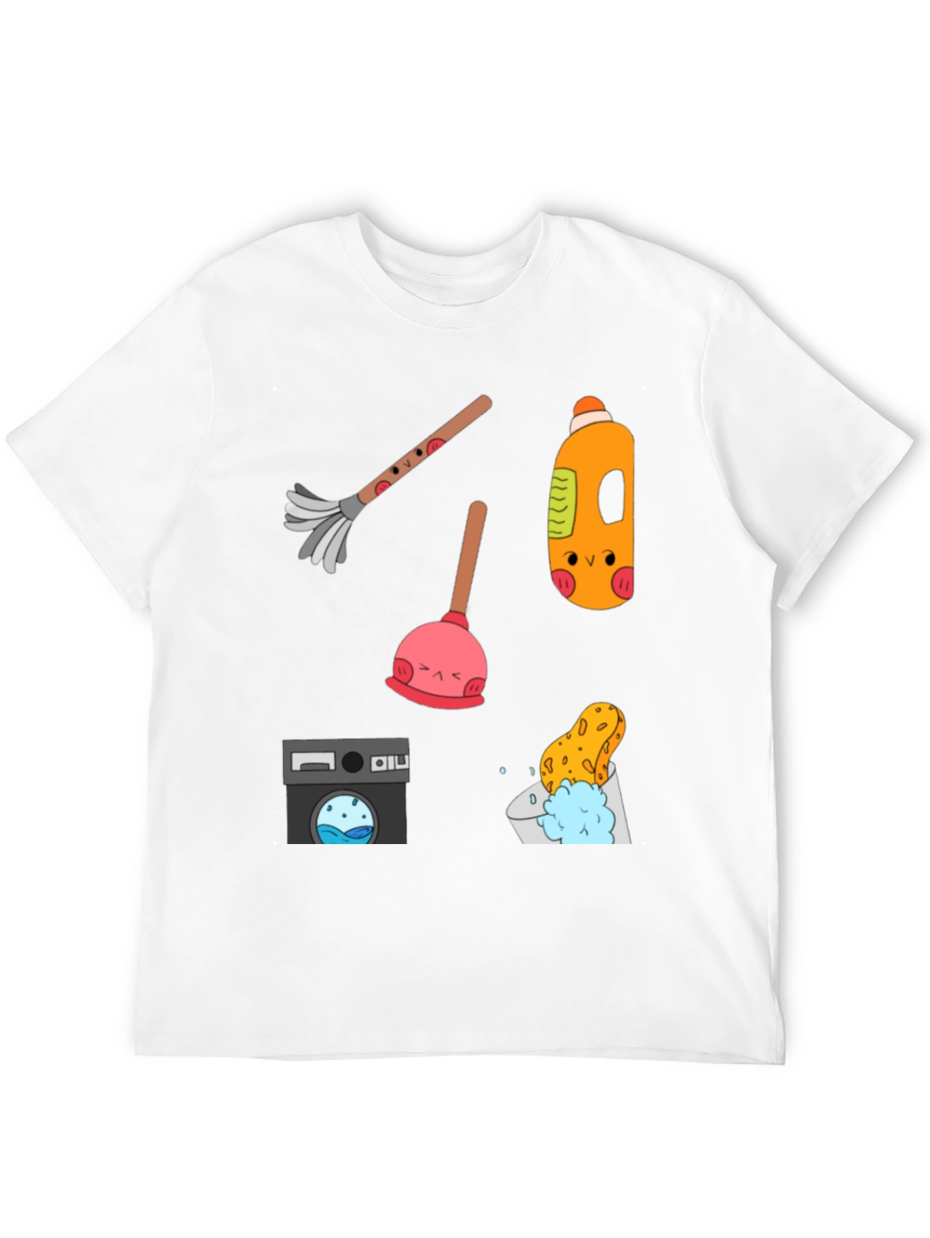 Funny Cleaning Tools Pattern Black T-Shirt