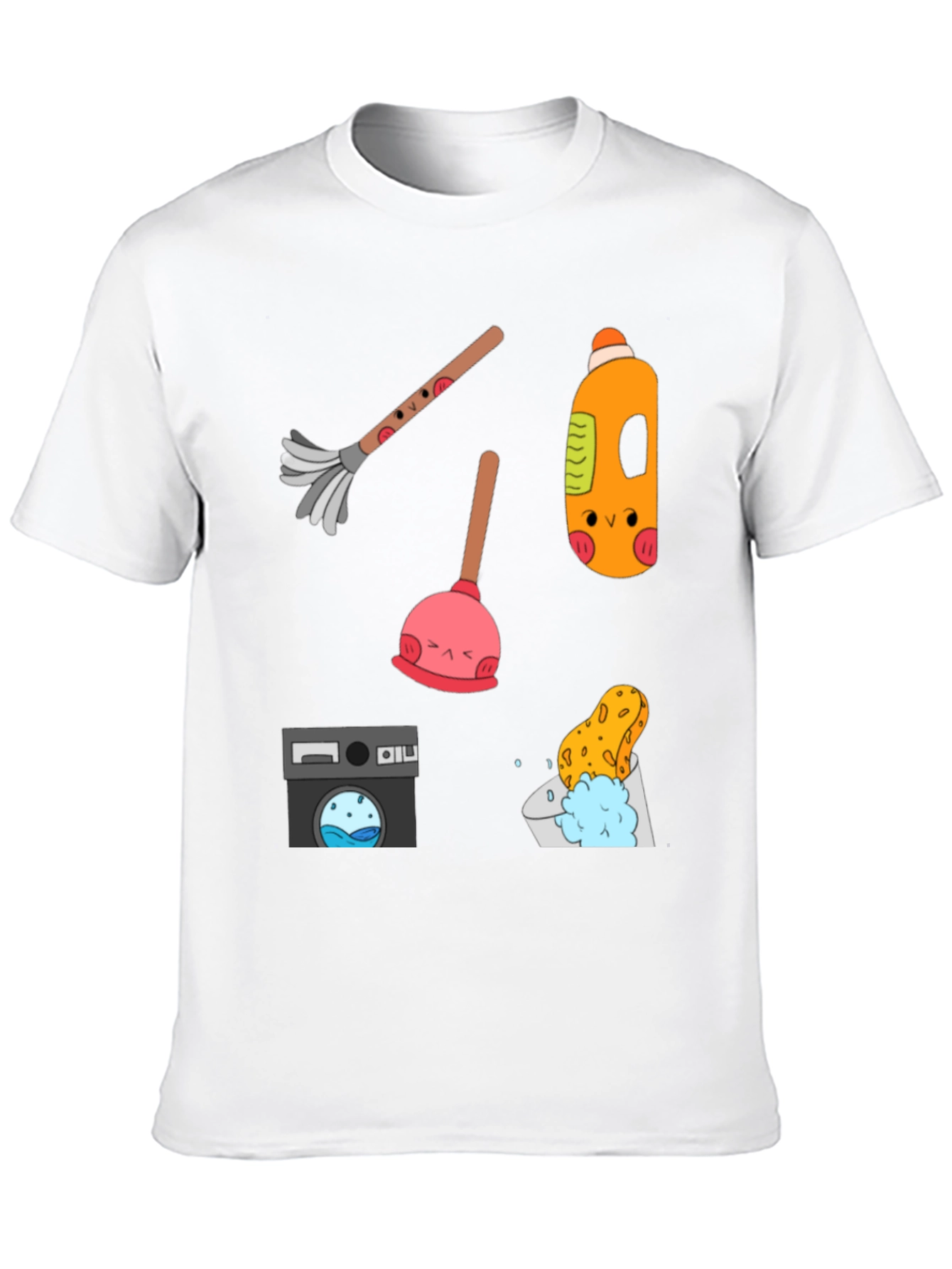 Funny Cleaning Tools Pattern Black T-Shirt