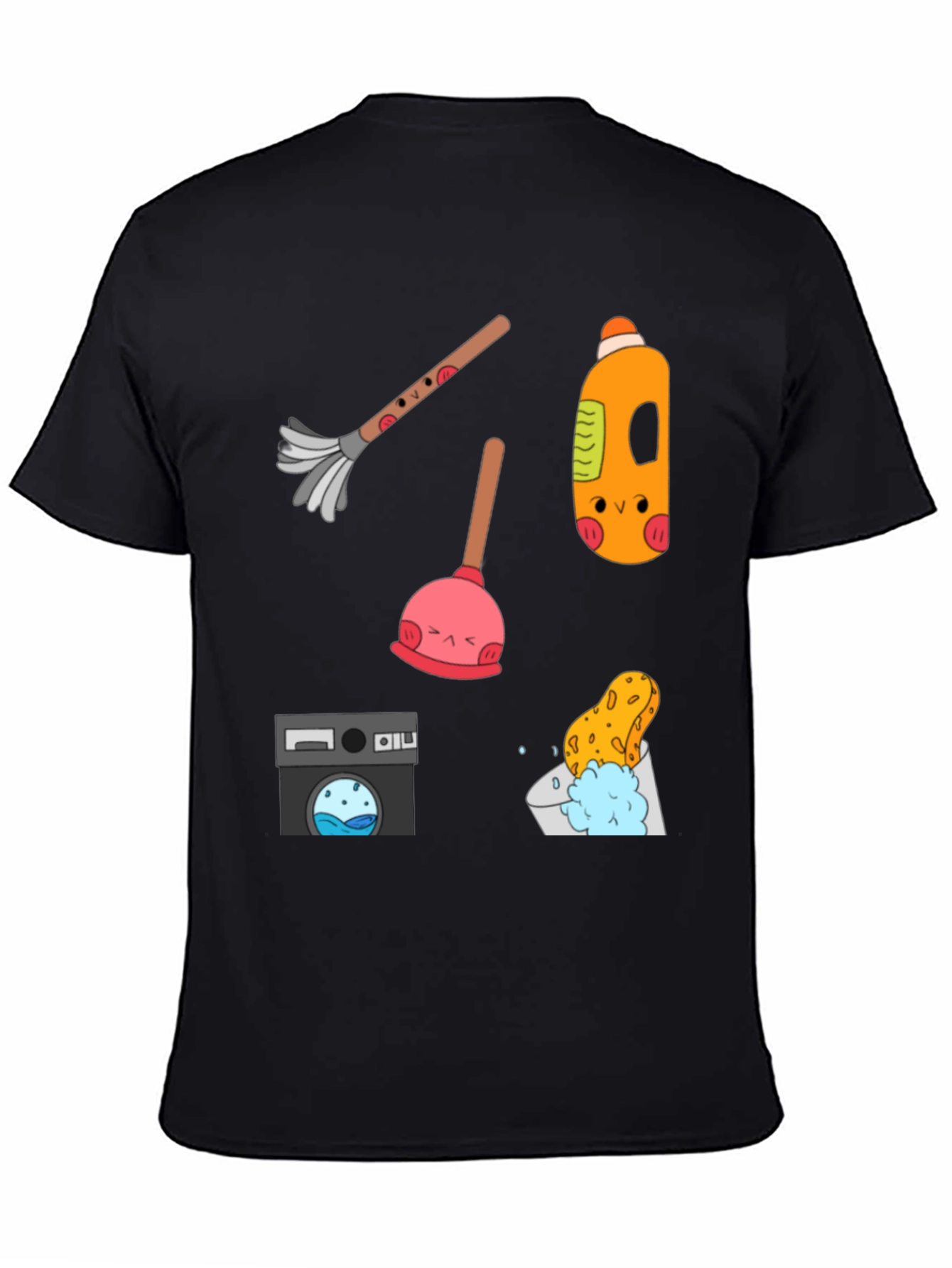 Funny Cleaning Tools Pattern Black T-Shirt