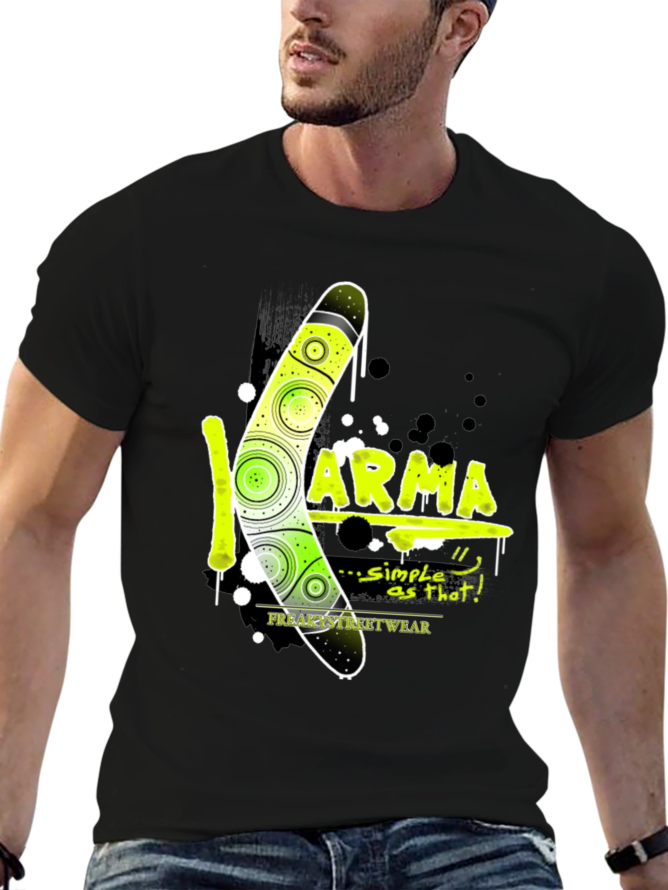Karma Boomerang Graphic T-Shirt - Mens Black Tee