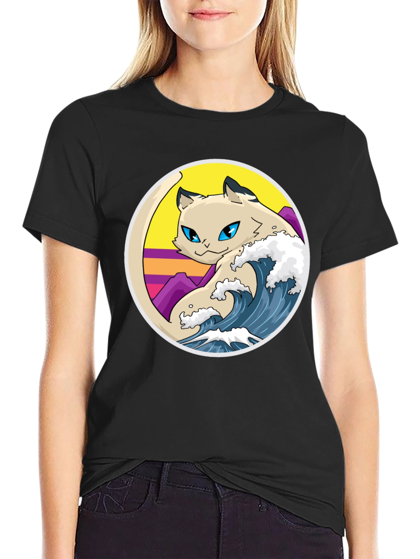Retro Wave Cat Graphic T-Shirt