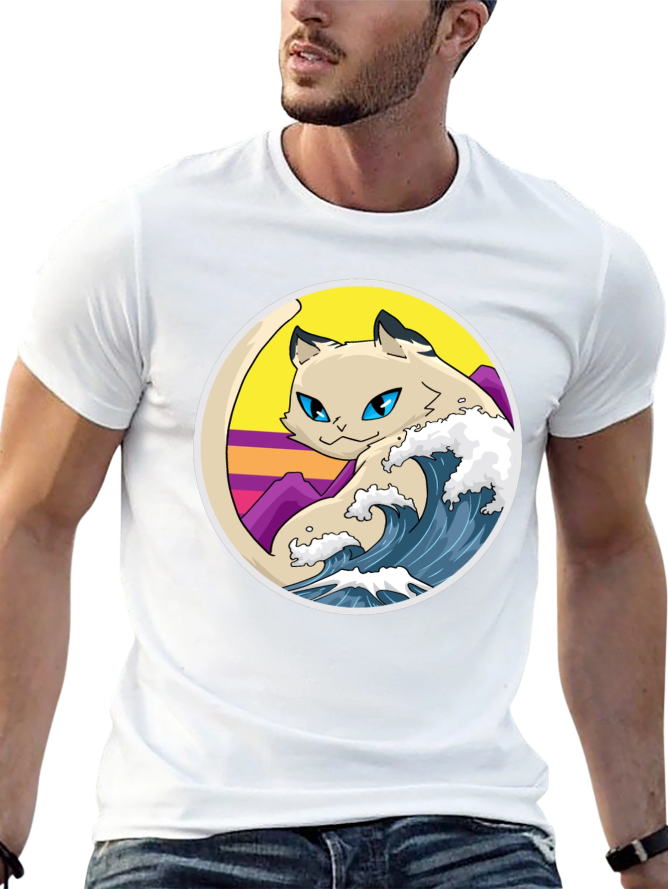 Retro Wave Cat Graphic T-Shirt