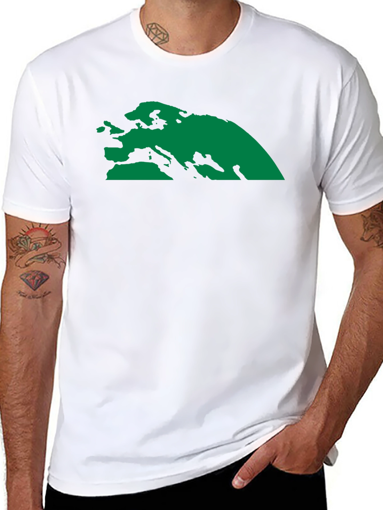 Black T-Shirt with Green Continent Graphic