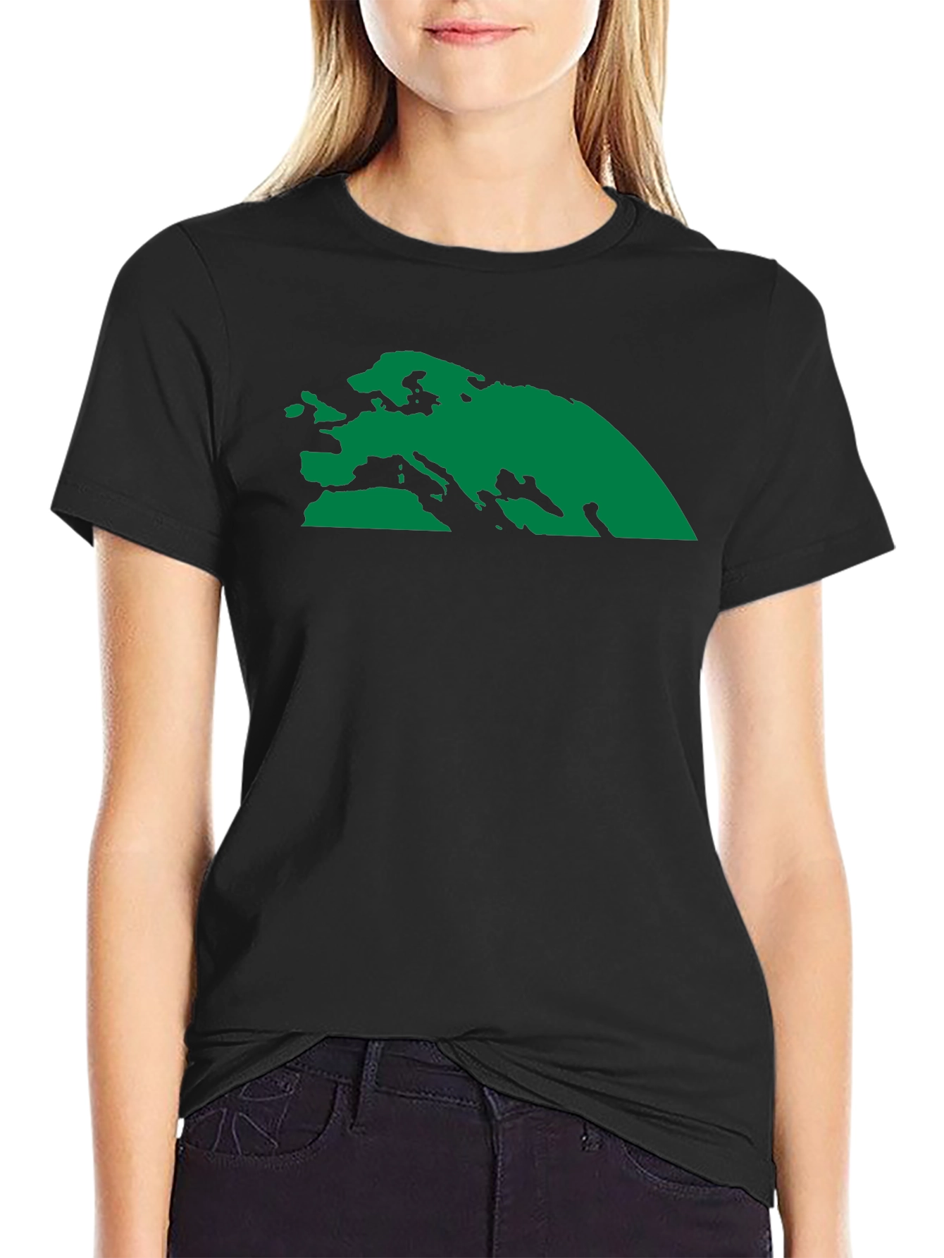 Black T-Shirt with Green Continent Graphic