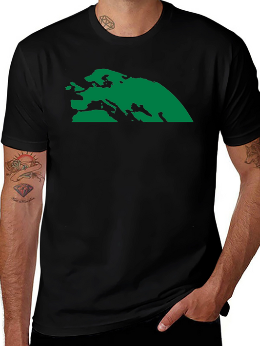 Black T-Shirt with Green Continent Graphic