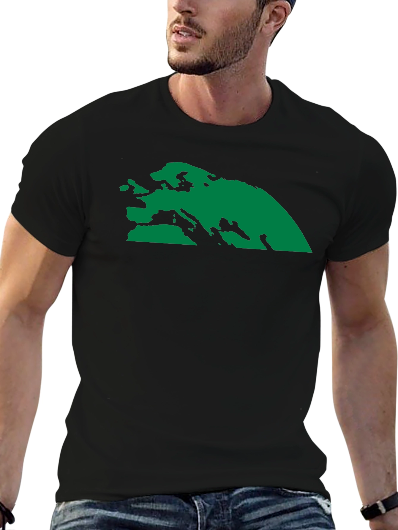 Black T-Shirt with Green Continent Graphic