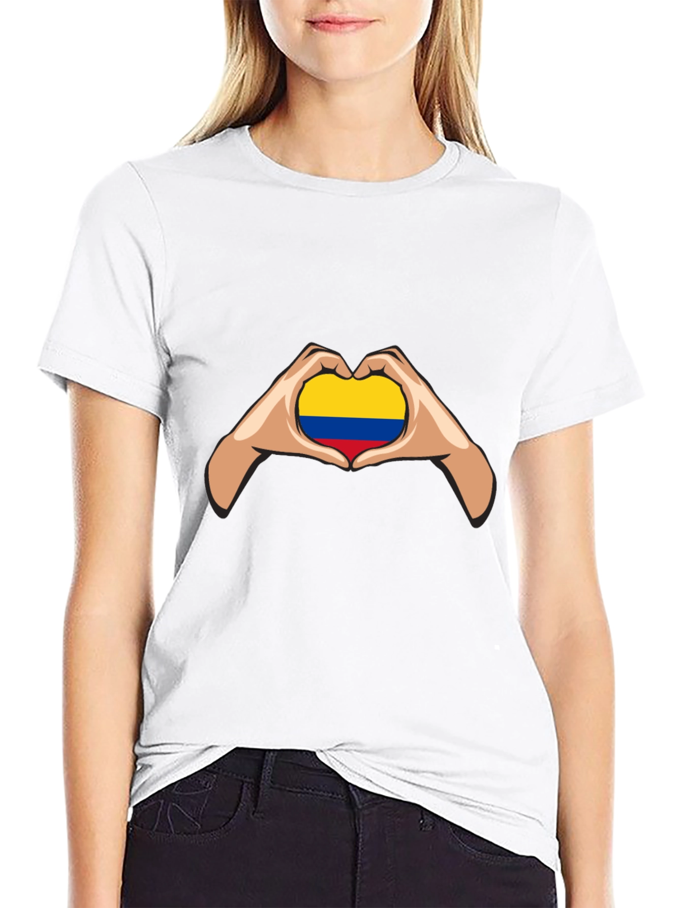 Colombian Flag Heart Hands Graphic Tee