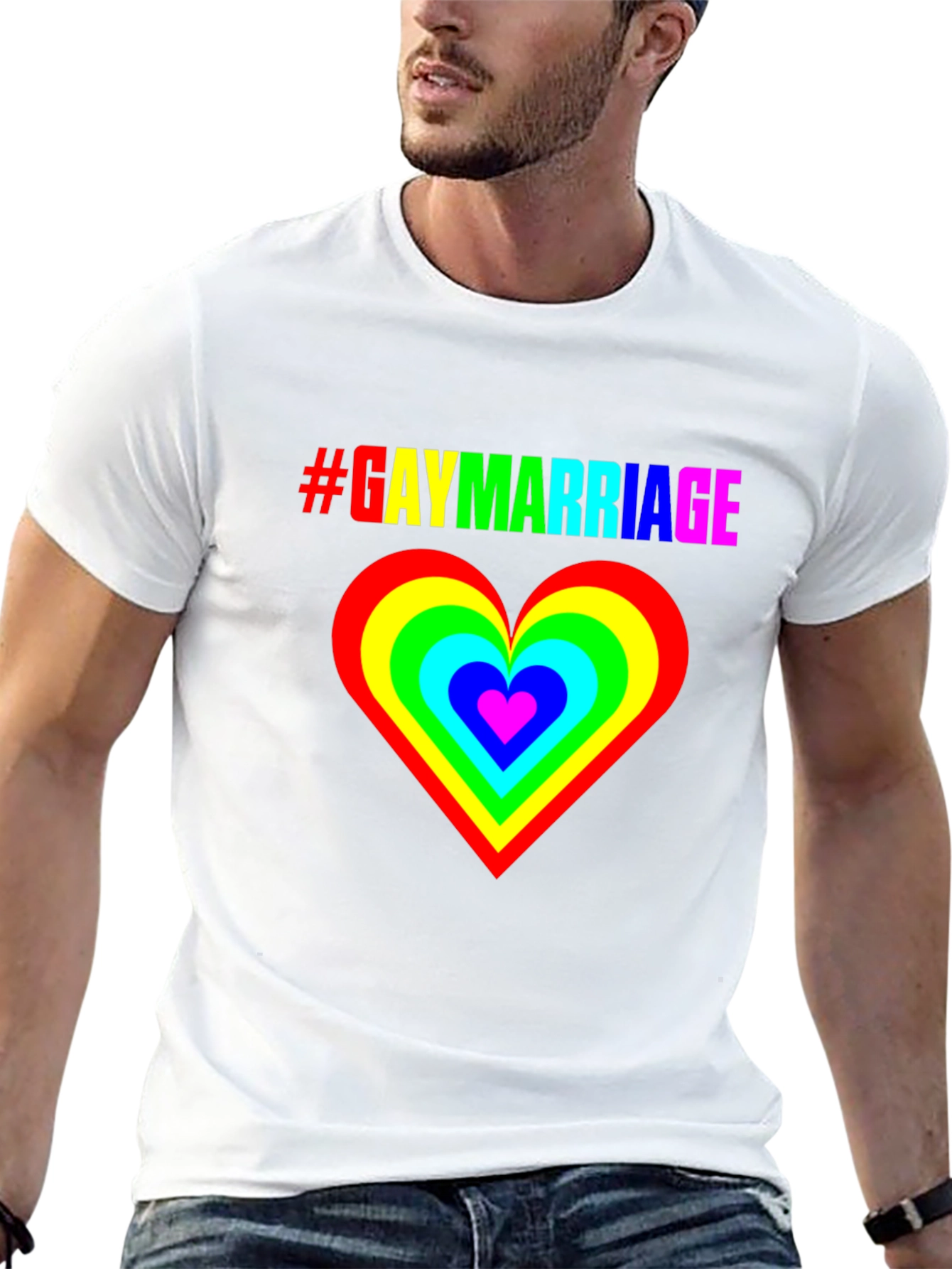 Gay Marriage Pride T-Shirt - Rainbow Heart Graphic Tee