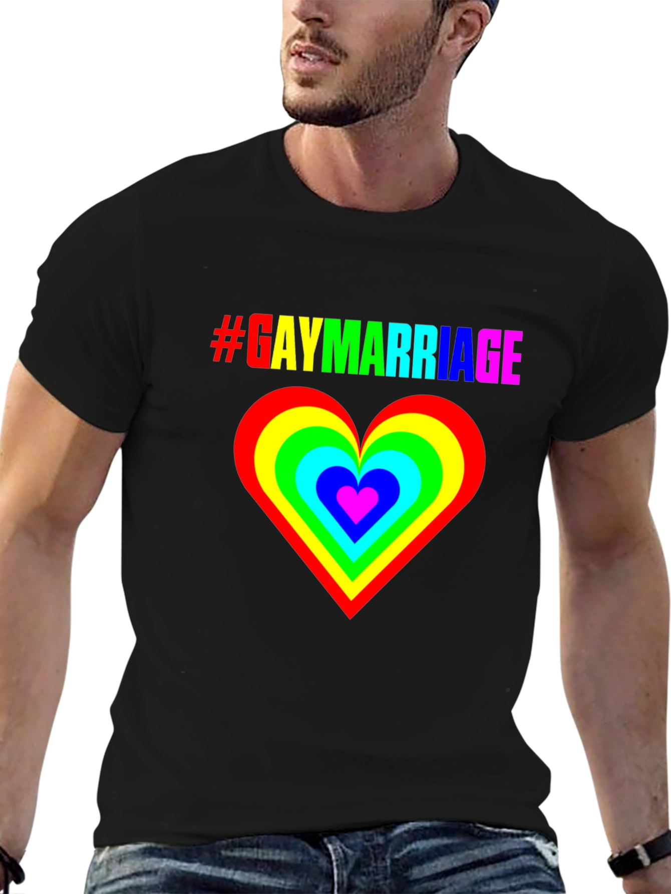 Gay Marriage Pride T-Shirt - Rainbow Heart Graphic Tee