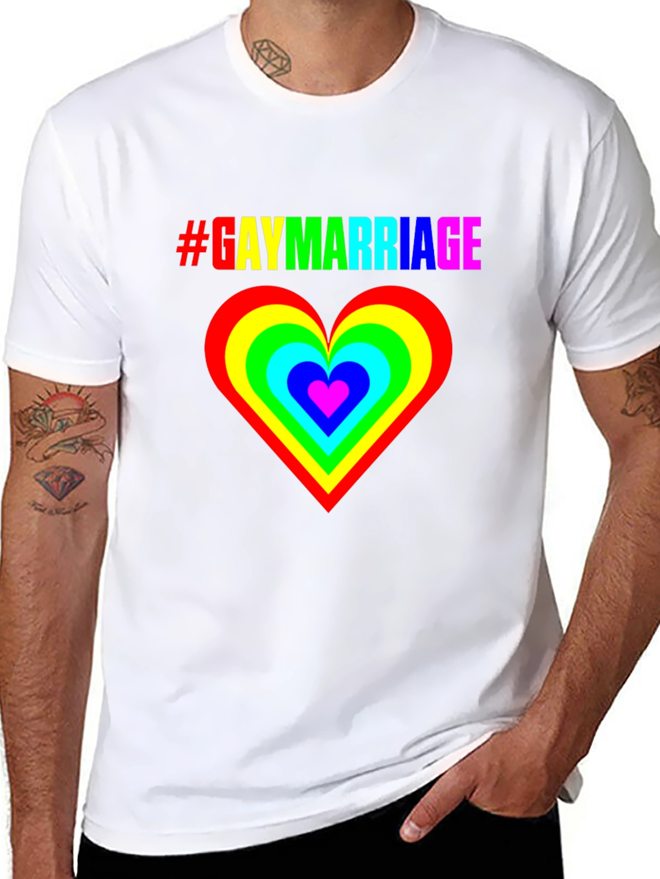 Gay Marriage Pride T-Shirt - Rainbow Heart Graphic Tee