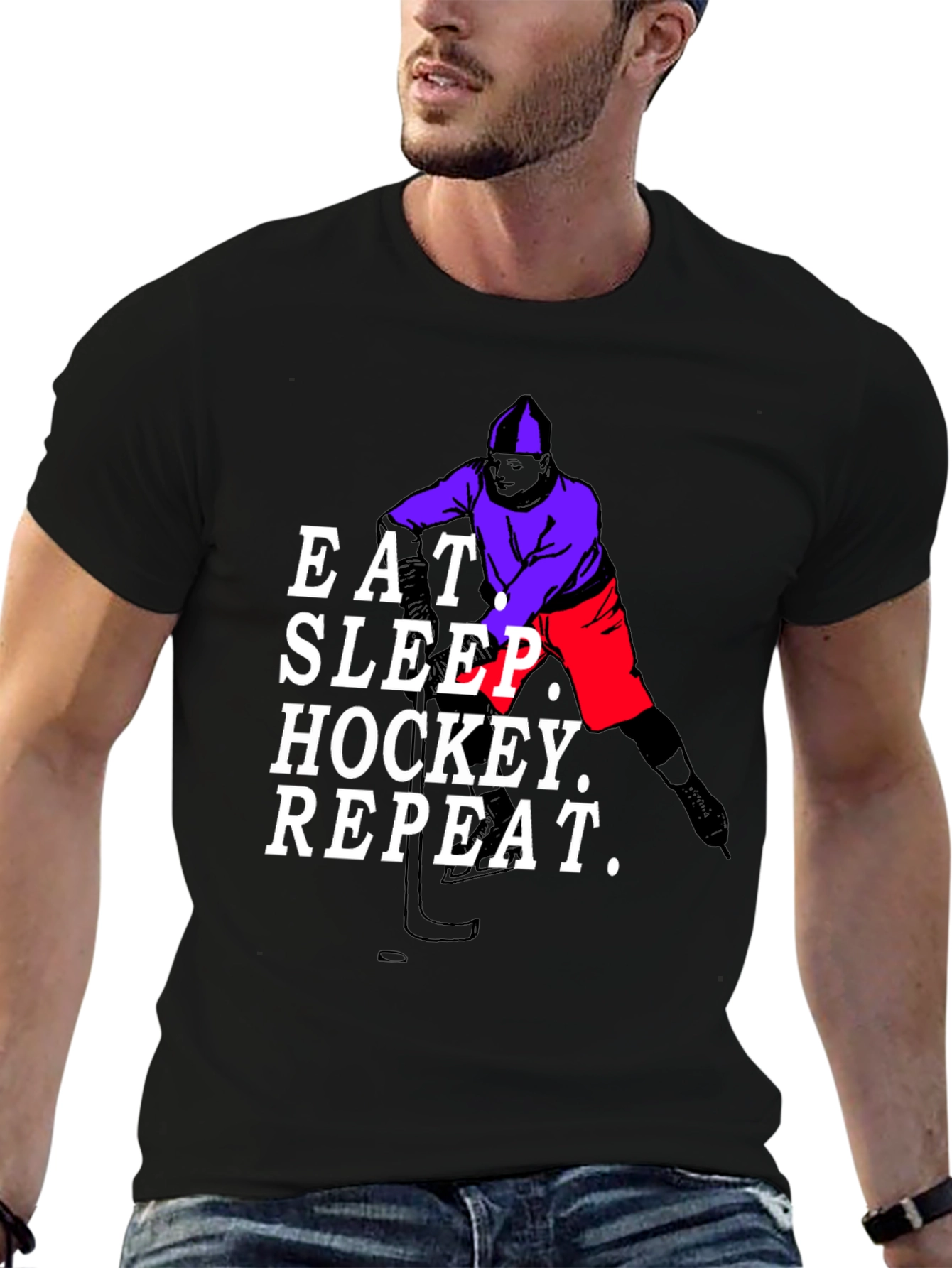 Eat Sleep Hockey Repeat Black T-Shirt