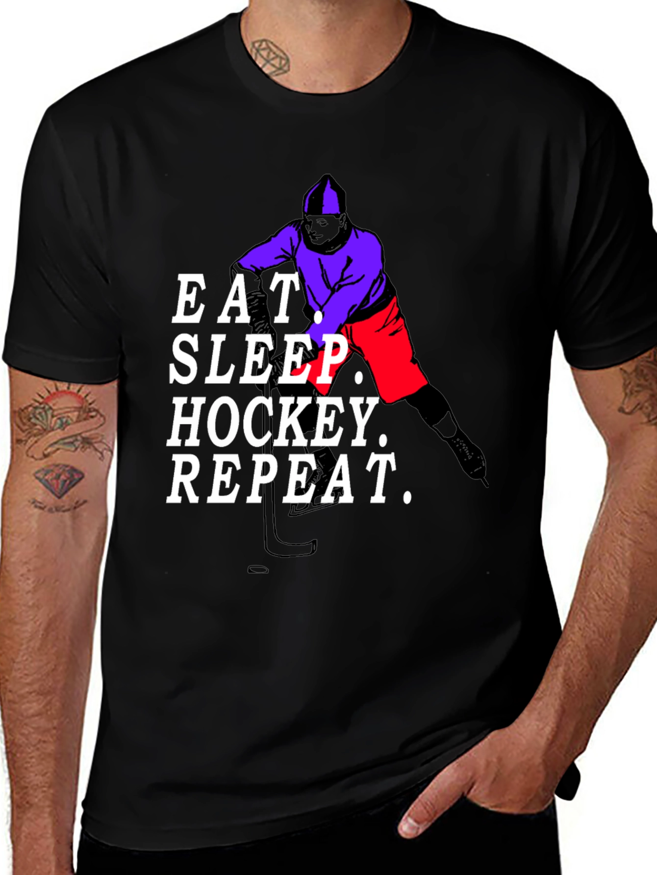 Eat Sleep Hockey Repeat Black T-Shirt
