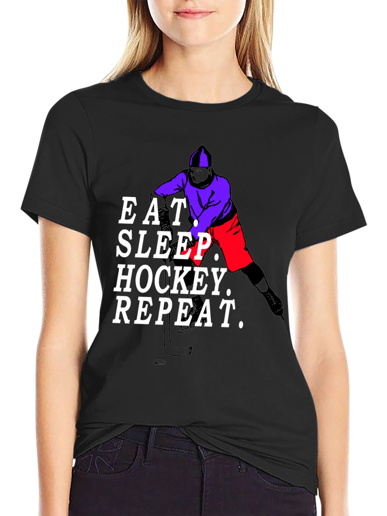 Eat Sleep Hockey Repeat Black T-Shirt