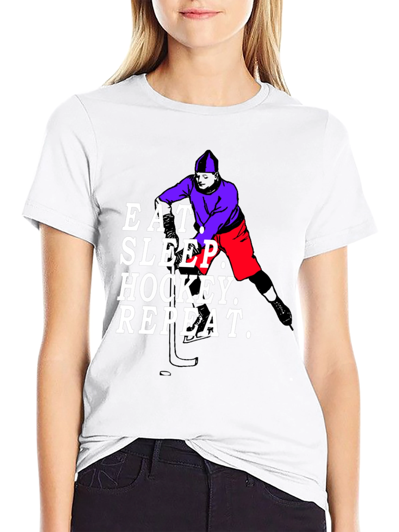 Eat Sleep Hockey Repeat Black T-Shirt