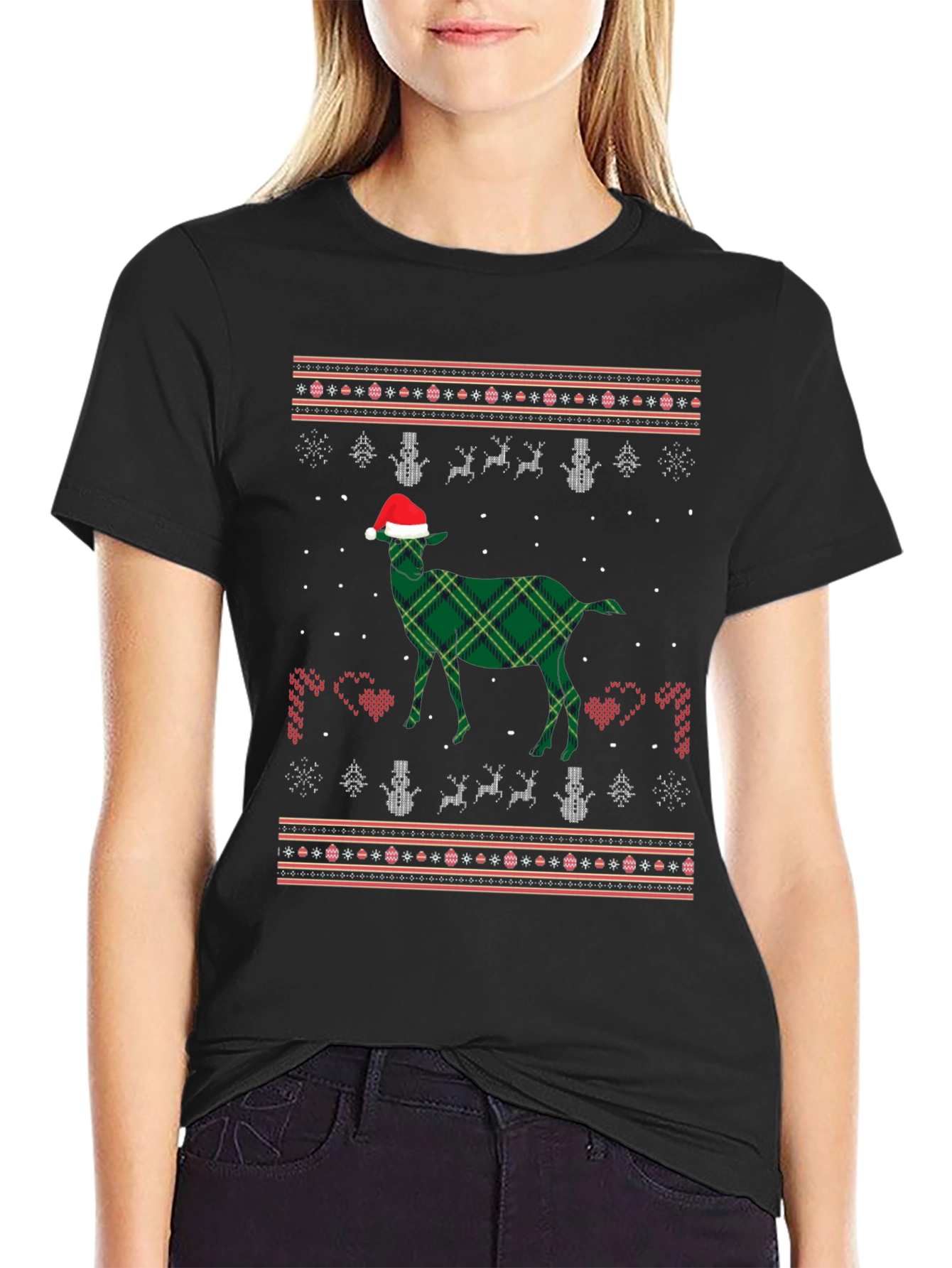 Festive Goat Christmas Pattern T-Shirt