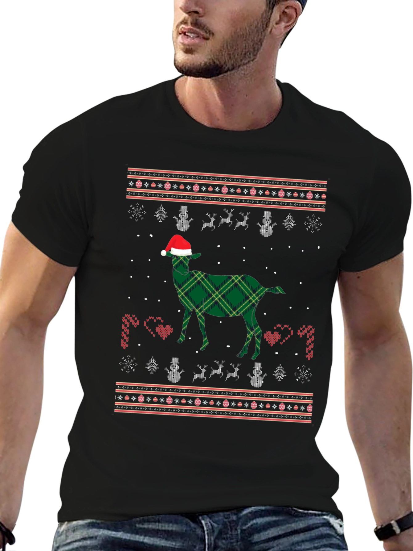 Festive Goat Christmas Pattern T-Shirt