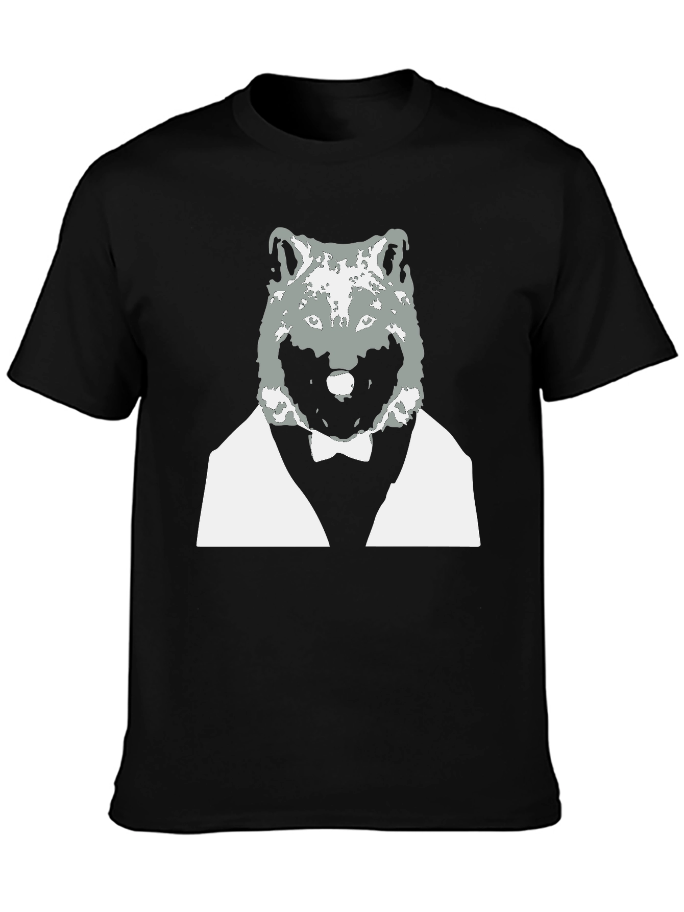 Wolf in Suit Graphic Tee - Cool Black T-Shirt