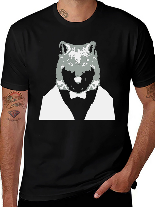 Wolf in Suit Graphic Tee - Cool Black T-Shirt