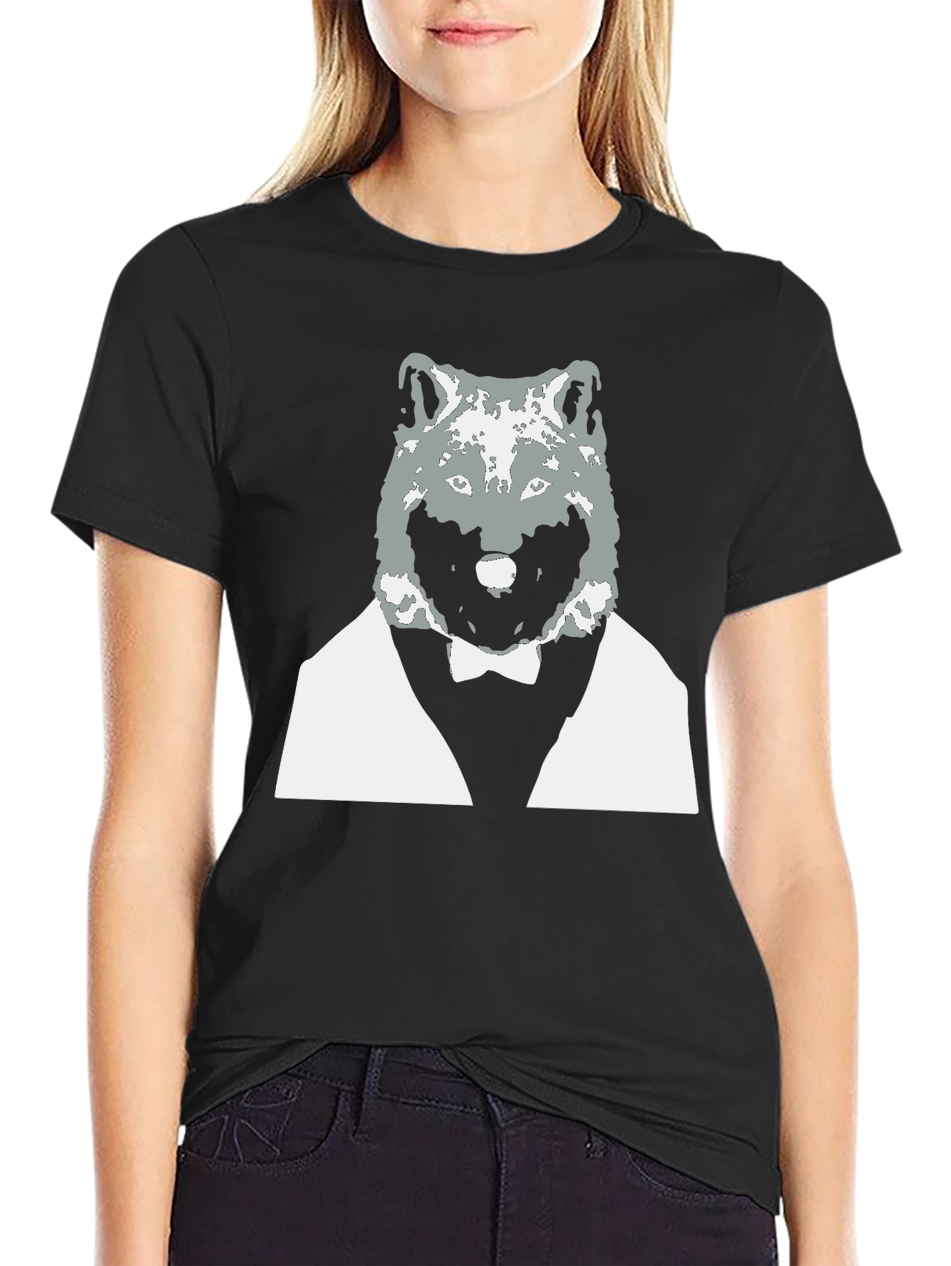 Wolf in Suit Graphic Tee - Cool Black T-Shirt