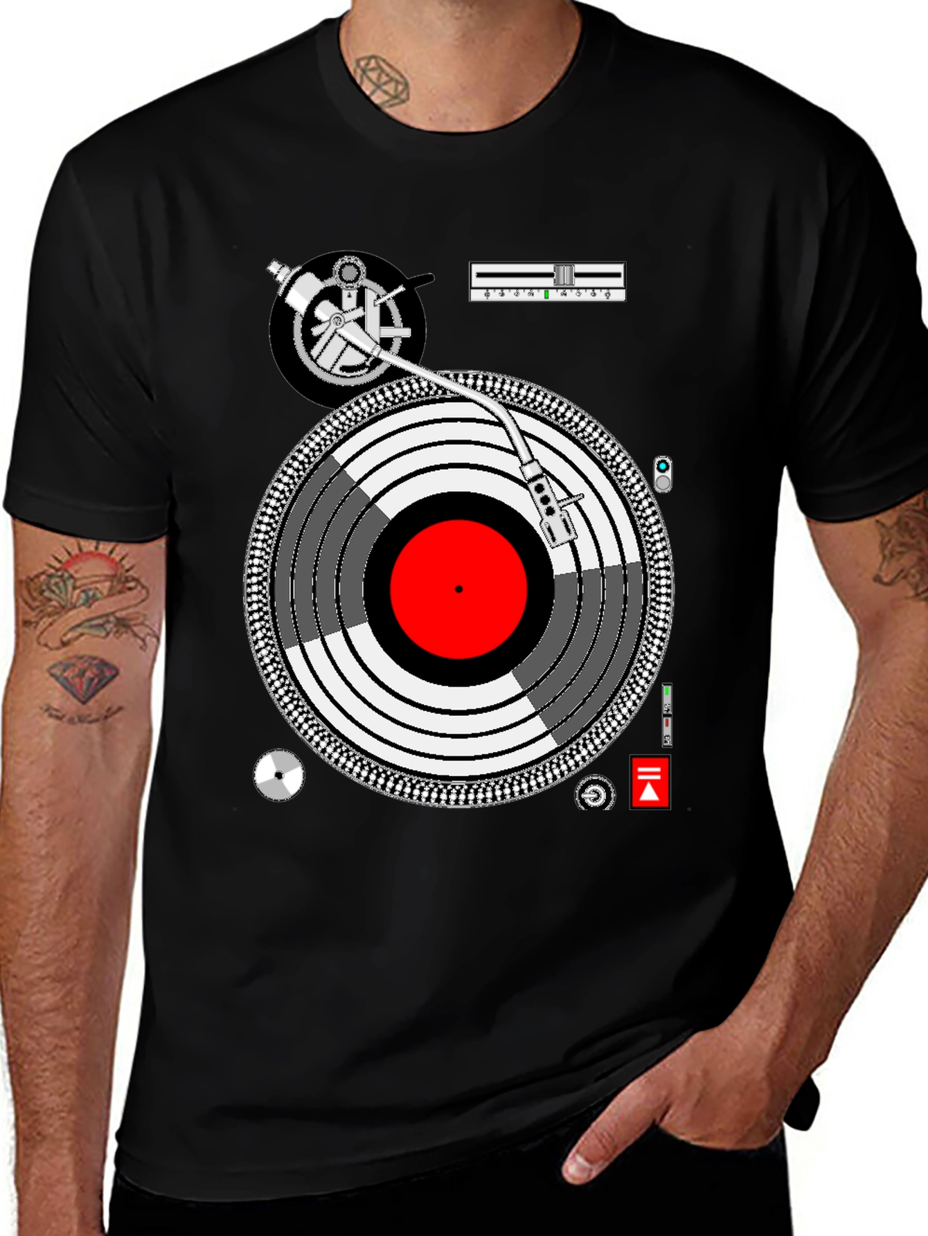 DJ Turntable Graphic Tee - Music Lovers Black T-Shirt