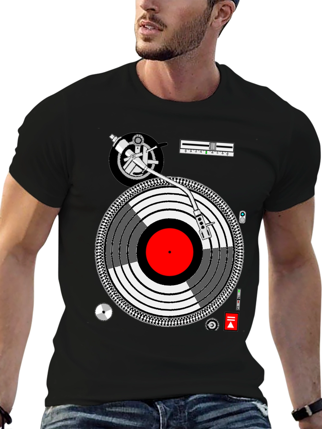 DJ Turntable Graphic Tee - Music Lovers Black T-Shirt
