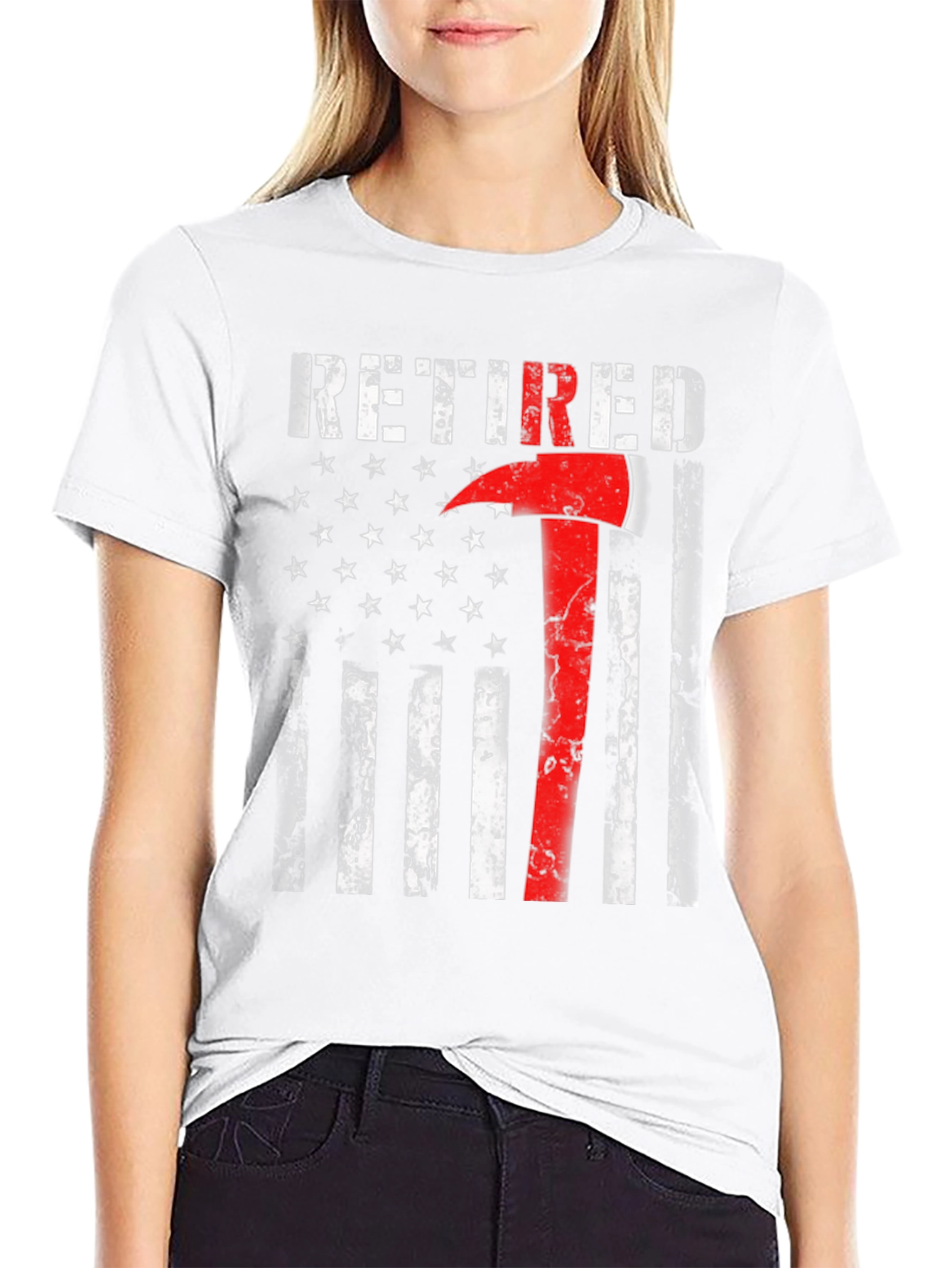 Retired Firefighter Axe American Flag T-Shirt