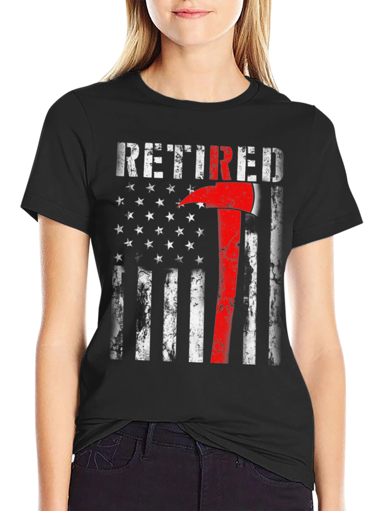 Retired Firefighter Axe American Flag T-Shirt