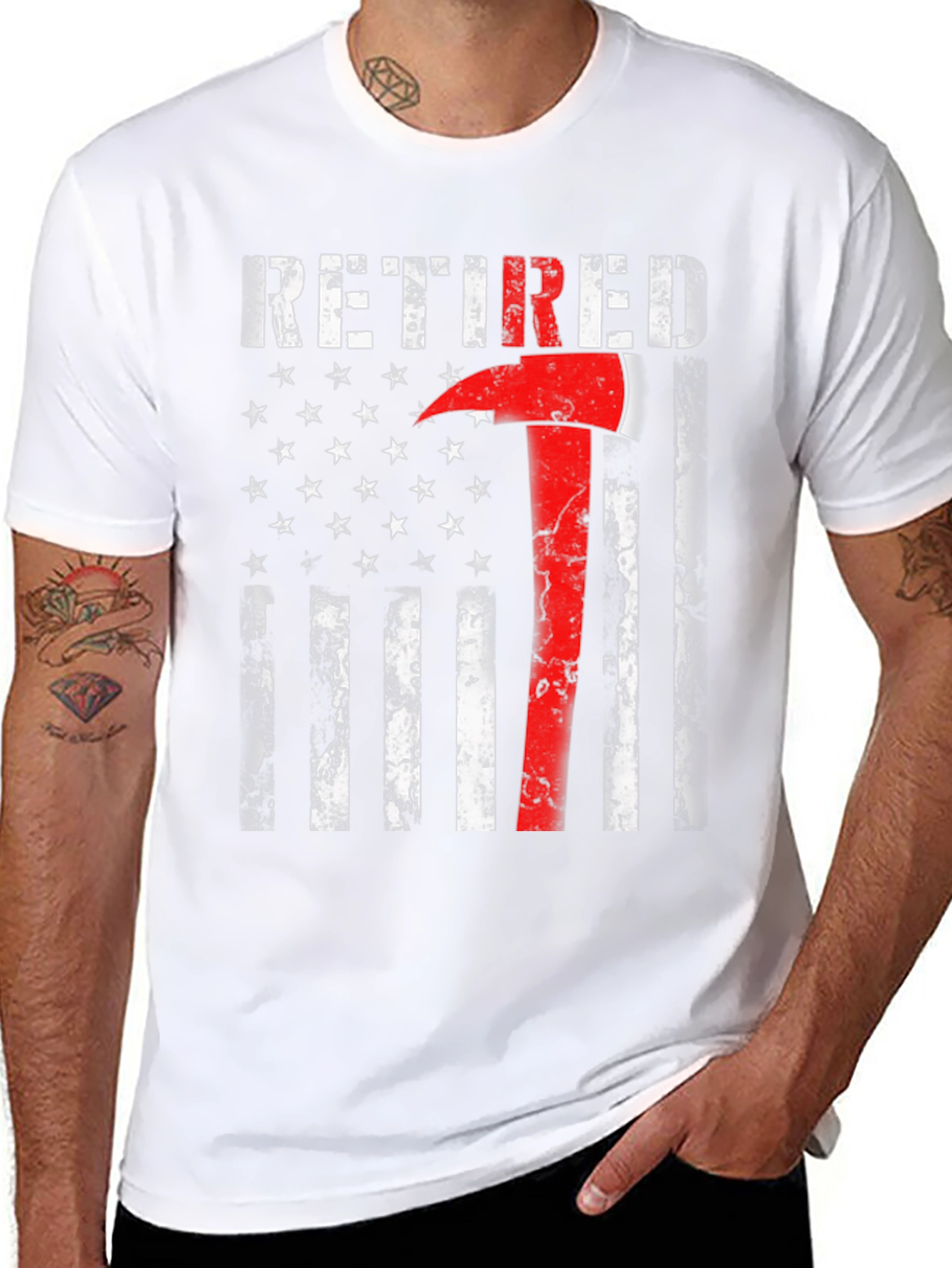 Retired Firefighter Axe American Flag T-Shirt