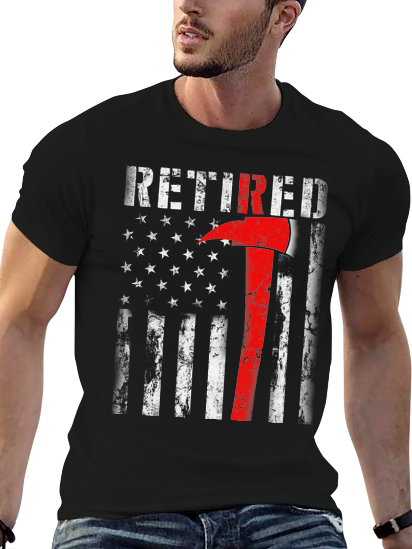 Retired Firefighter Axe American Flag T-Shirt