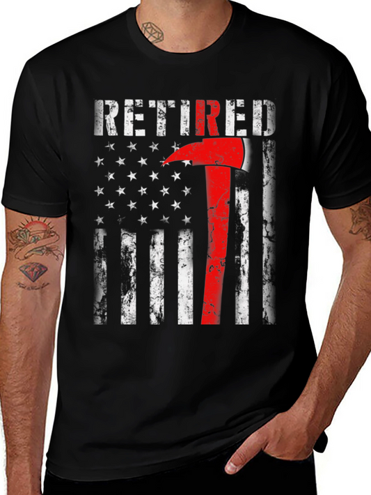 Retired Firefighter Axe American Flag T-Shirt