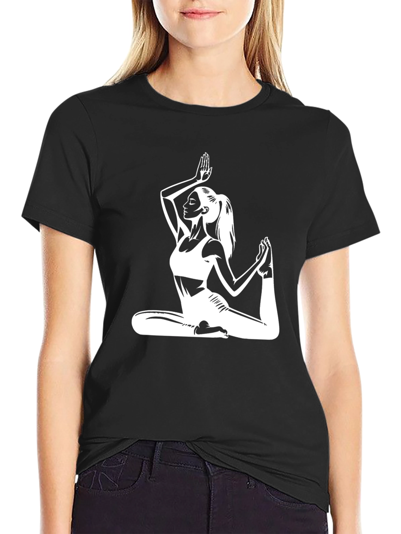 Yoga Pose Graphic Tee - Black Cotton T-Shirt