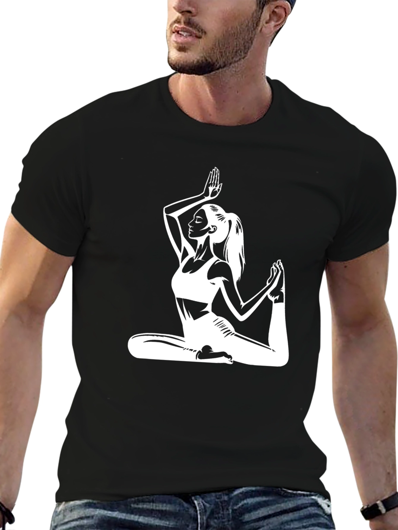 Yoga Pose Graphic Tee - Black Cotton T-Shirt