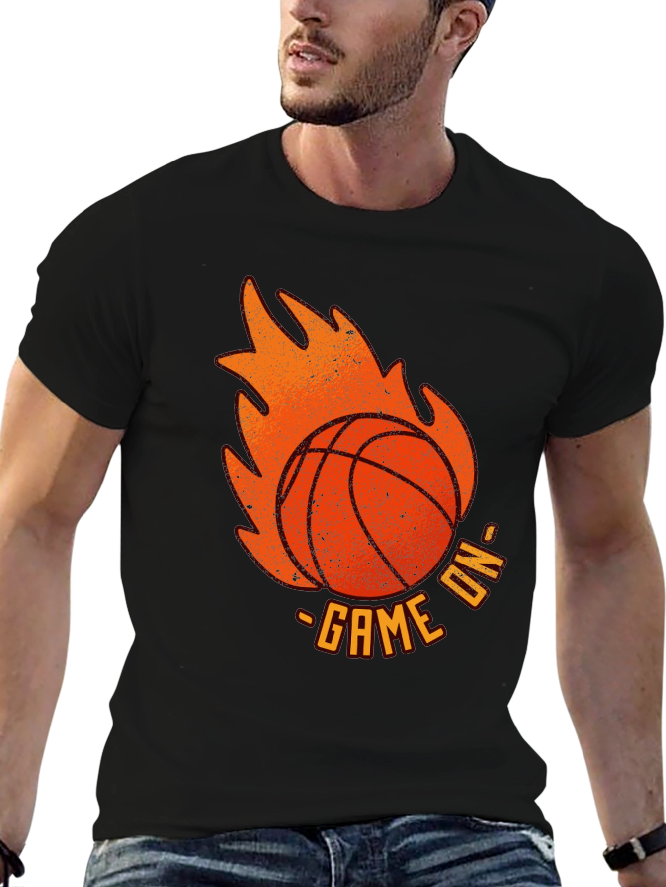 Game On Basketball Flame Graphic Tee - Black
