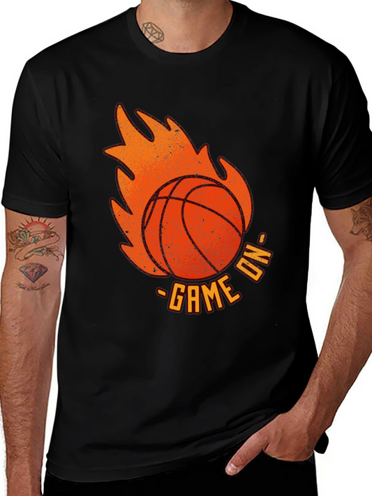 Game On Basketball Flame Graphic Tee - Black